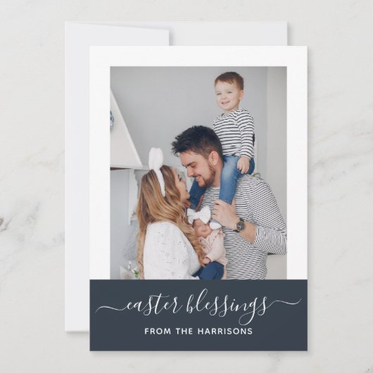 シンプルエレガント海軍の脚本家の写真イースター シーズンカード (正面)