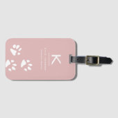 シンプルエレガント犬の足かわいいピンクモノグラムの ラゲッジタグ (正面横)
