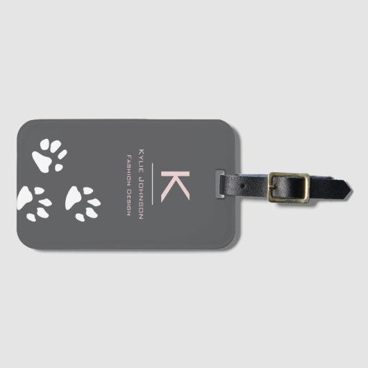 シンプルエレガント犬の足かわいい名モノグラムの前ルガ ラゲッジタグ (正面横)