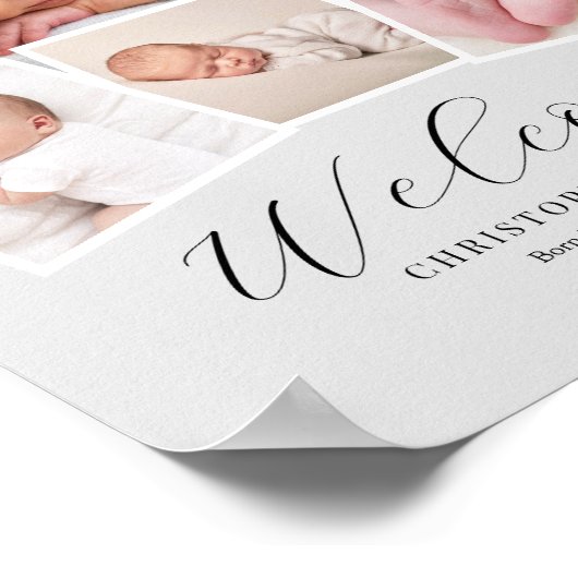 シンプルエレガント男の赤ちゃん写真誕生日付の統計 ポスター (角)