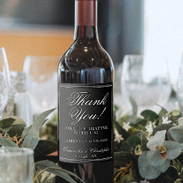シンプルエレガント白オンブラック結婚ズ・サンキュー ワインラベル