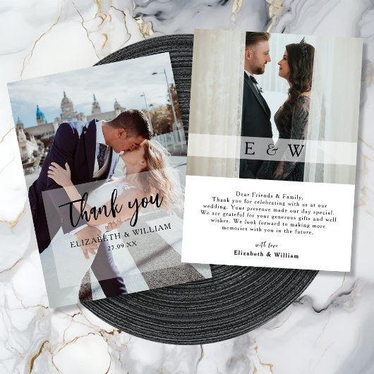 シンプルエレガント白オーバーレイ2結婚枚 サンキューカード