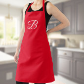 シンプルエレガント白カスタムモノグラム無地のオン赤 エプロン