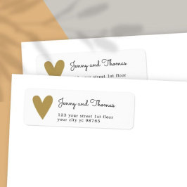 シンプルエレガント白フェイク金ゴールド結婚ハート ラベル