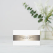 シンプルエレガント白フェイク金属ストライプ弁護士 名刺 (スタンド正面)