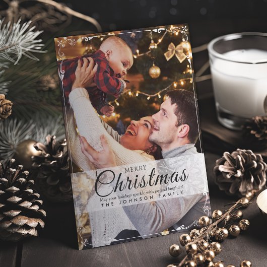 シンプルエレガント白フレーム写真クリスマス シーズンカード