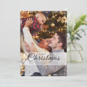 シンプルエレガント白フレーム写真クリスマス シーズンカード (スタンド正面)