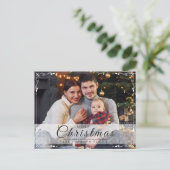 シンプルエレガント白フレーム写真クリスマス シーズンポストカード (スタンド正面)