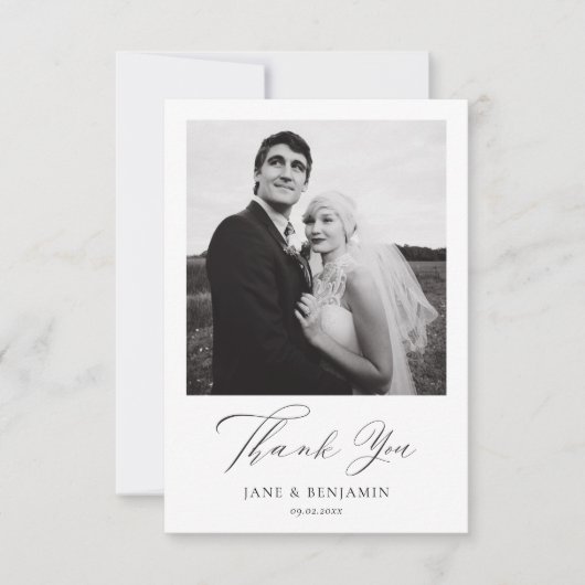 シンプルエレガント白結婚の2枚の写真 サンキューカード (正面)