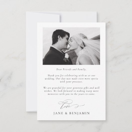 シンプルエレガント白結婚の2枚の写真 サンキューカード (裏面)