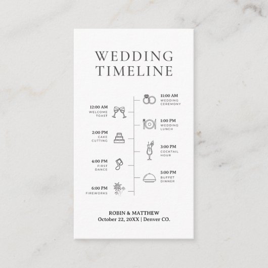 シンプルエレガント白黒のタイムラ結婚イン エンクロージャーカード (正面)