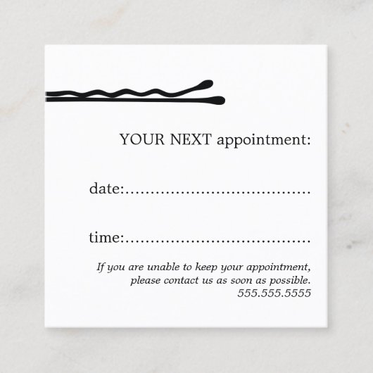 シンプルエレガント白黒のヘアピンのヘアスタイリスト 予約カード (正面)