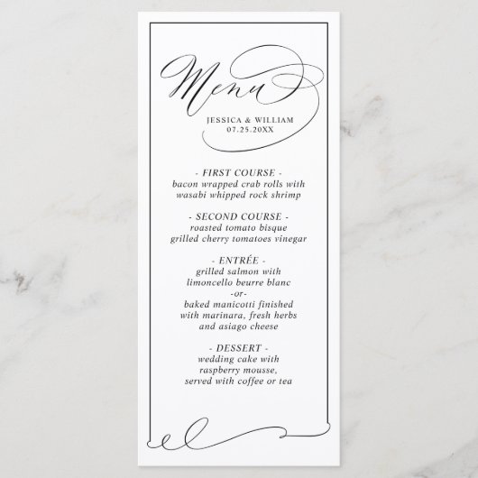 シンプルエレガント白黒のメ結婚ニュー・カード メニュー (正面)