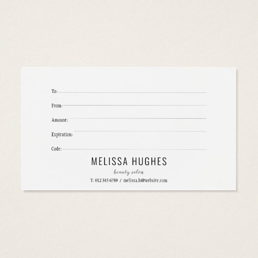 シンプルエレガント白黒ギフト証明書 (裏面)