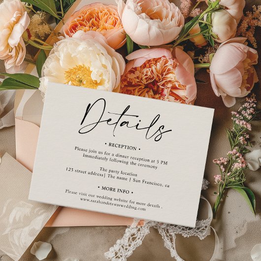 シンプルエレガント白黒スクリプトの結婚詳細 エンクロージャーカード