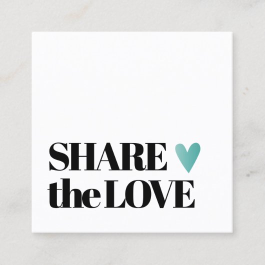 シンプルエレガント白黒ティール（緑がかった色）ハート 紹介カード (正面)