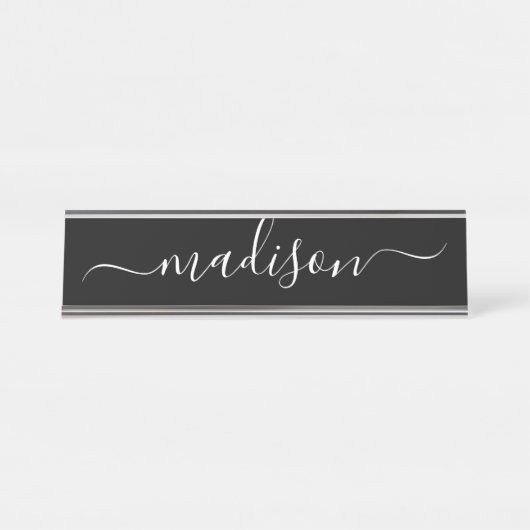 シンプルエレガント白黒フェミニンスクリプト名 デスクネームプレート (正面)