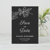 シンプルエレガント白黒フローラ保存日付 招待状 (スタンド正面)
