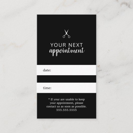 シンプルエレガント白黒ヘアアポイントメント 予約カード (正面)
