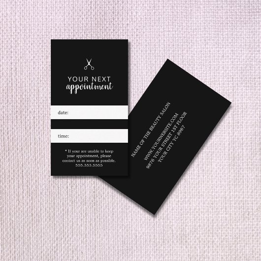 シンプルエレガント白黒ヘアアポイントメント 予約カード