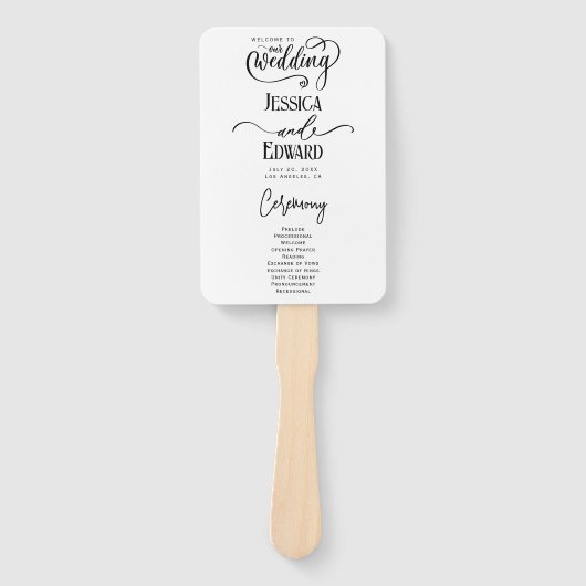 シンプルエレガント白黒モダン結婚式 プログラム ハンドファン (正面)