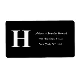 シンプルエレガント白黒モノグラムイニシャルリターン ラベル