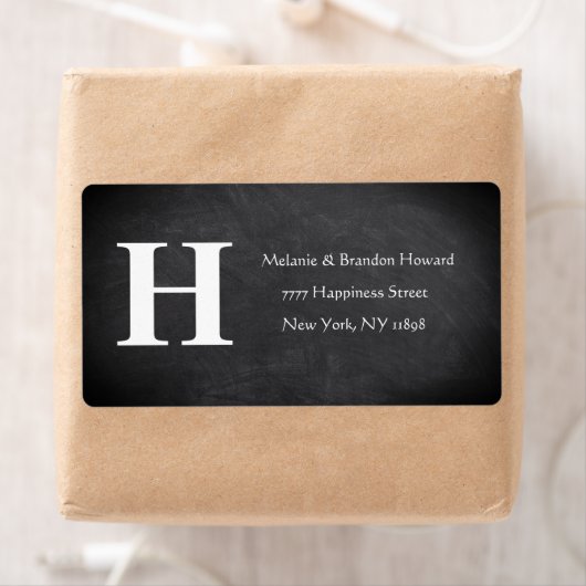 シンプルエレガント白黒モノグラムイニシャルリターン ラベル (インサイチュ)