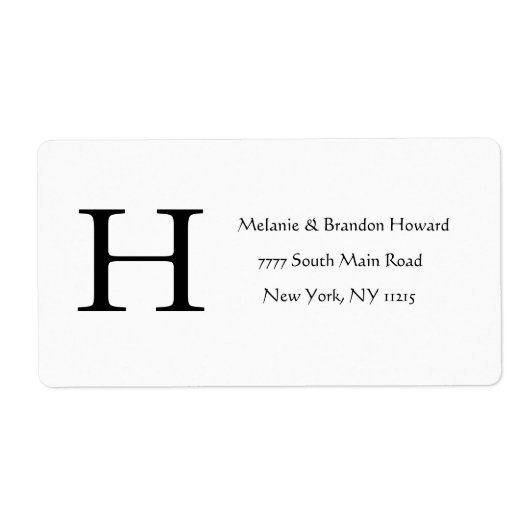 シンプルエレガント白黒モノグラムイニシャルリターン ラベル (正面)