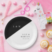 シンプルエレガント白黒モノグラム結婚の ペーパープレート (パーティー)