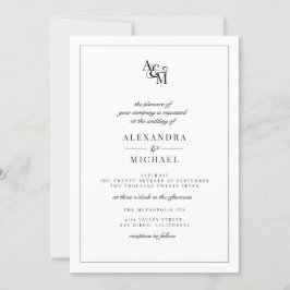 シンプルエレガント白黒モノグラムRSVP結婚s 招待状