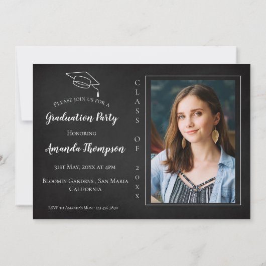 シンプルエレガント白黒数々の写真卒業 招待状 (裏面)