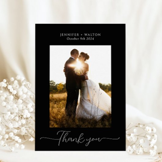 シンプルエレガント白黒結婚の サンキューカード