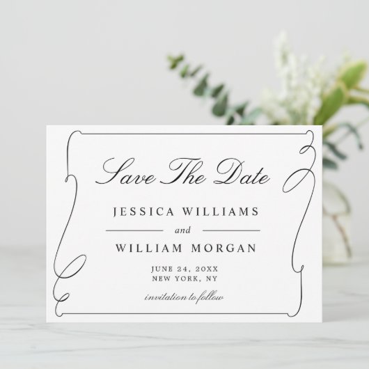 シンプルエレガント白黒結婚の セーブザデート (スタンド正面)