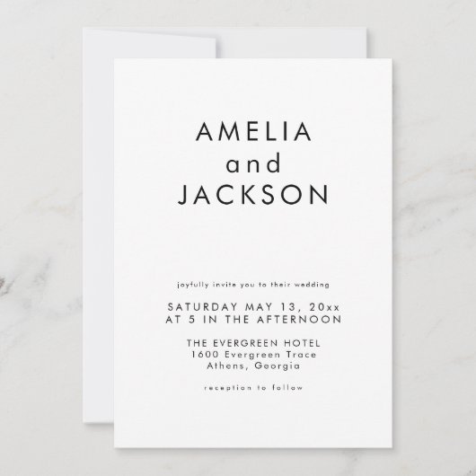 シンプルエレガント白黒結婚の 招待状 (正面)