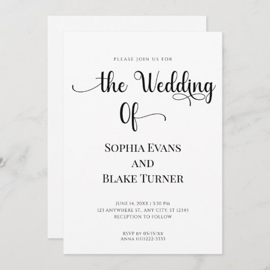 シンプルエレガント白黒結婚の 招待状 (正面/裏面)
