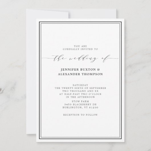 シンプルエレガント白黒結婚ズ 招待状 (正面)