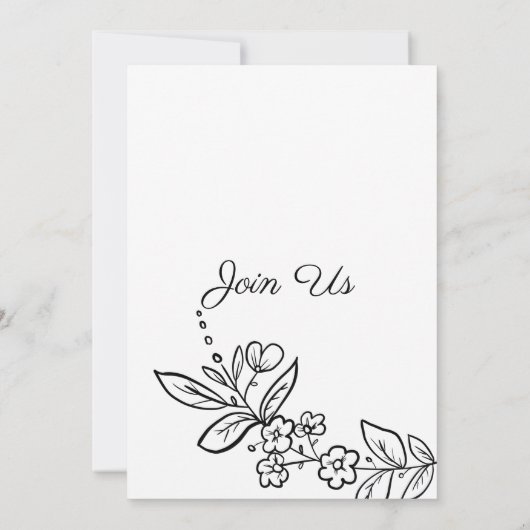 シンプルエレガント白黒結婚フローラ 招待状 (裏面)