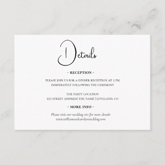 シンプルエレガント白黒結婚詳細 エンクロージャーカード (正面)