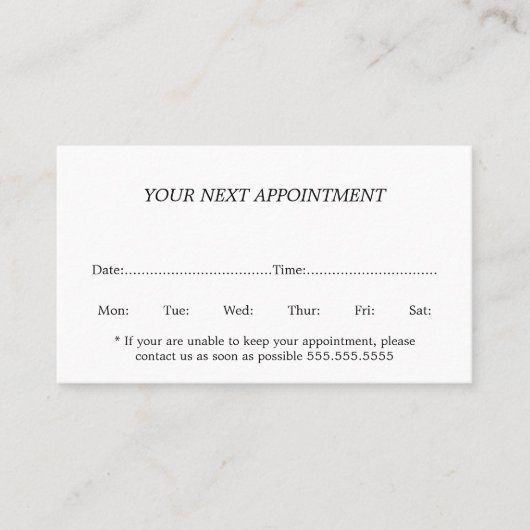 シンプルエレガント白黒美しいアポイントメントカード 予約カード (正面)