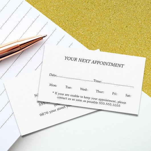 シンプルエレガント白黒美しいアポイントメントカード 予約カード