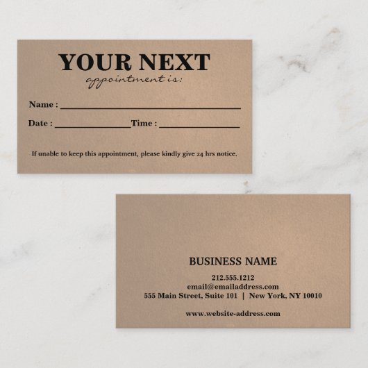 シンプルエレガント白黒美しいアポイントメントカード 予約カード (正面/裏面)