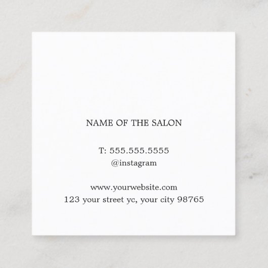 シンプルエレガント白黒美容師 スクエア名刺 (裏面)