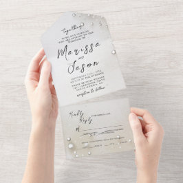 シンプルエレガント真珠結婚の オールインワン招待状