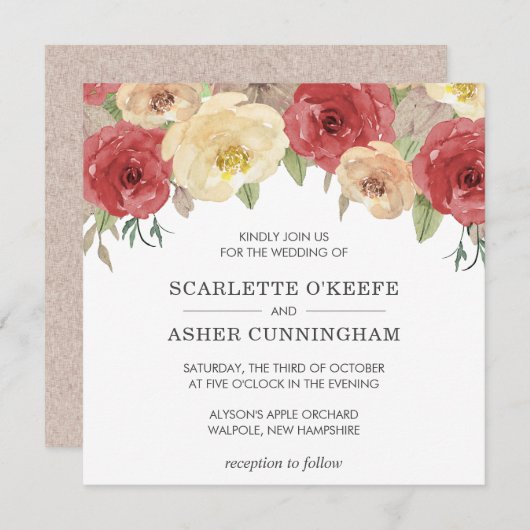 シンプルエレガント秋結婚フローラ 招待状 (正面/裏面)