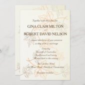 シンプルエレガント紅葉のアウトライン秋の結婚式 招待状 (正面/裏面)