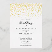 シンプルエレガント紙吹雪結婚写真金ゴールド 箔招待状 (正面)
