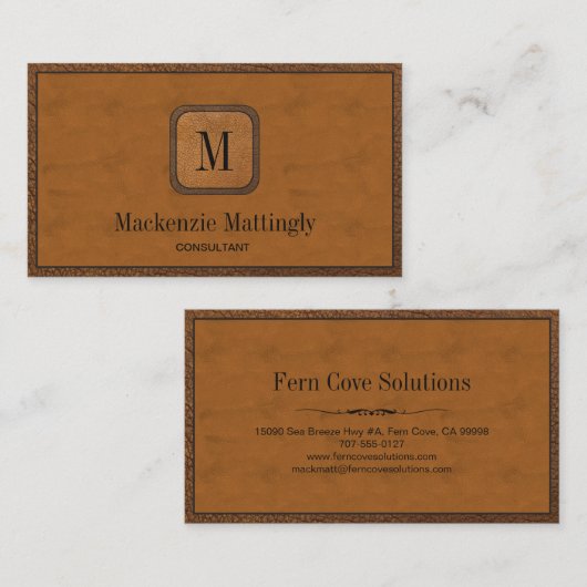 シンプルエレガント素朴ヴィンテージレザーモノグラム 名刺 (正面/裏面)