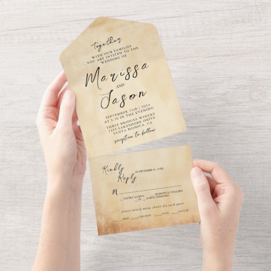 シンプルエレガント素朴結婚の オールインワン招待状 (貼ってはがせる)