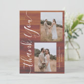 シンプルエレガント素朴Wood Script 5写真結婚s サンキューカード (スタンド正面)