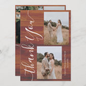 シンプルエレガント素朴Wood Script 5写真結婚s サンキューカード (正面/裏面)